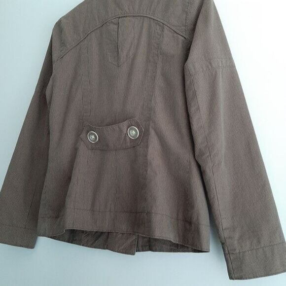 SOIA & KYO / Cotton Pin Stripe Pattern Peacoat Jacket Short Coat Brown Sz S - Picture 13 of 15